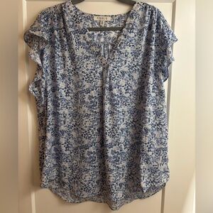 Chaus Blue and White Floral Top
